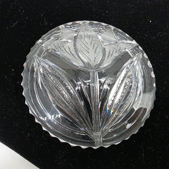 Vintage Clear Cut Glass Candy Jar With Lid Tulip 3" High 4.25" Diameter - Picture 11 of 14